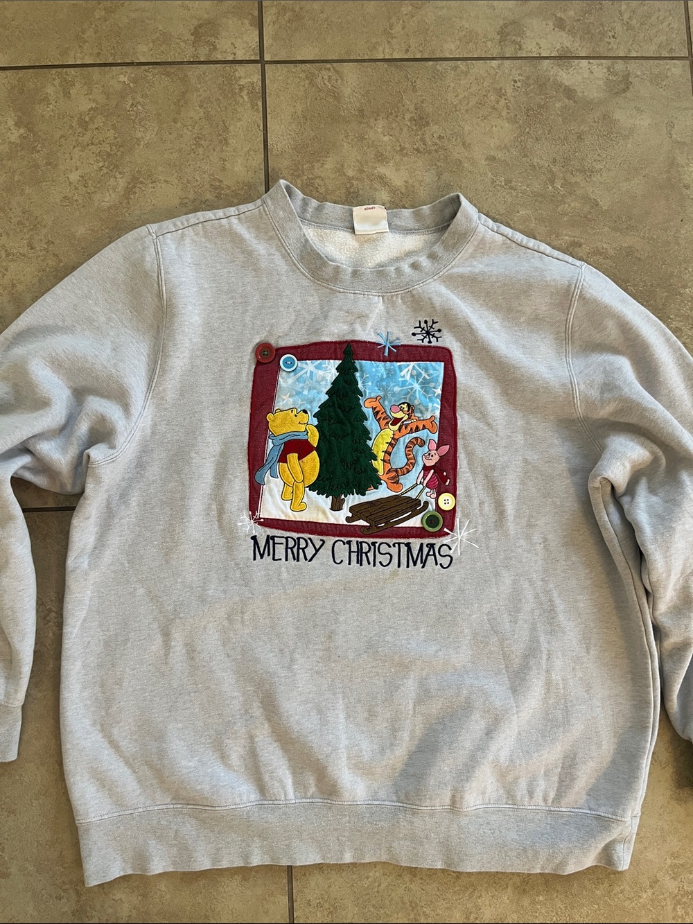 Winnie the Pooh Christmas sweater Disney sweatshirt grey holidays embroidered